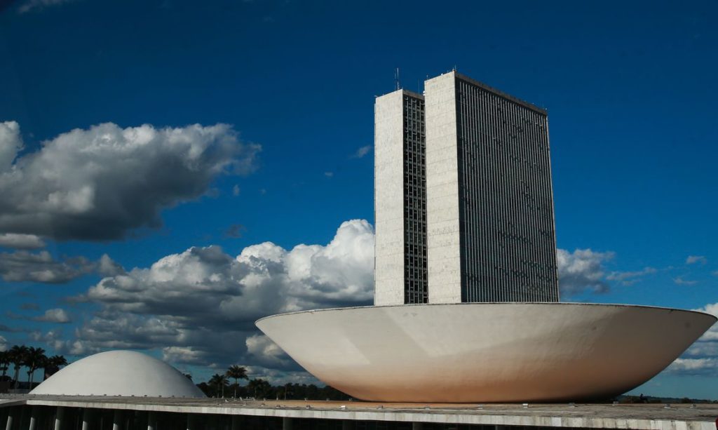 A cúpula menor, voltada para baixo, abriga o Plenário do Senado Federal. A cúpula maior, voltada para cima, abriga o Plenário da Câmara dos Deputados. © Marcello Casal JrAgência Brasil